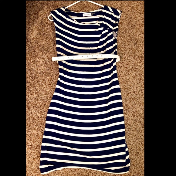Calvin Klein Navy and White Striped Dress w Belt - Picture 3 of 8